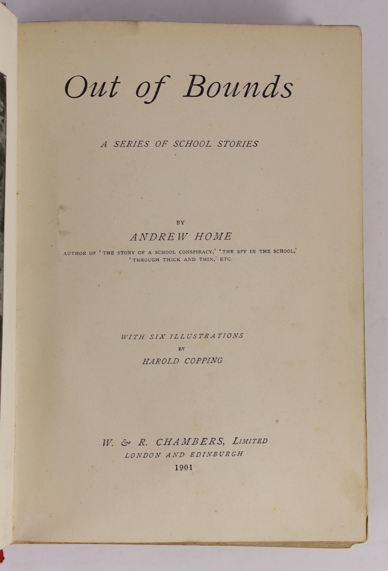 Original Artwork - Harold Copping (1863-1932), original artwork for the front cover and spine of - Out of Bounds, by Andrew Hone, together with the book, 1901